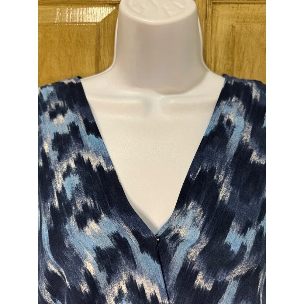 Michael Kors Women's Multicolor Geometric Long Sleeve Blue Shirt Top Size S